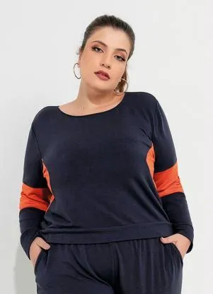 Queima Estoque - Casaco Plus Size Marinho/Laranja com Recorte - QUEIMA ESTOQUE