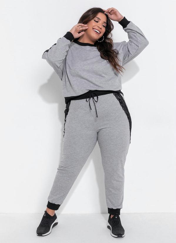 Outlet - Casaco Plus Size Mescla com Rendas nas Mangas 3