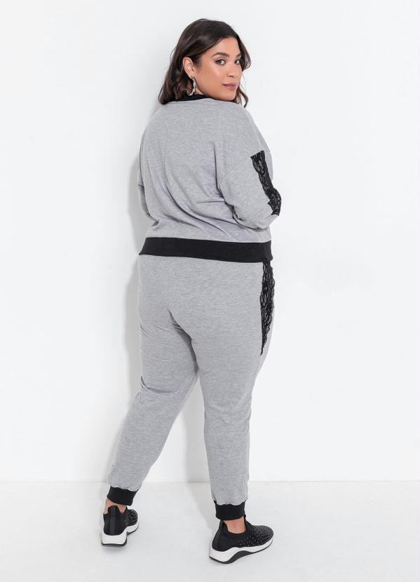 Outlet - Casaco Plus Size Mescla com Rendas nas Mangas 4