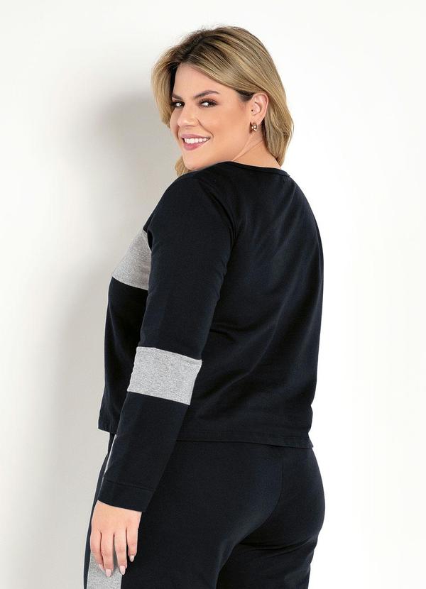 Marguerite - Casaco Preto e Mescla com Recortes Plus Size 2