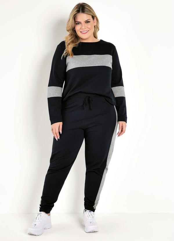 Marguerite - Casaco Preto e Mescla com Recortes Plus Size 3