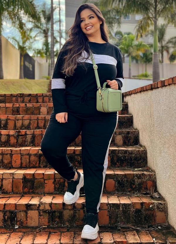 Marguerite - Casaco Preto e Mescla com Recortes Plus Size 5