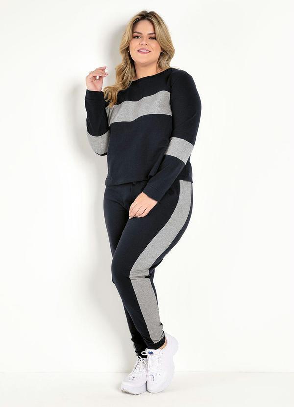 Marguerite - Casaco Preto e Mescla com Recortes Plus Size 7