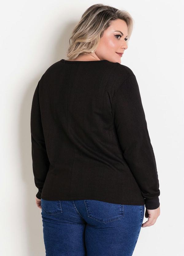 Marguerite - Casaco Preto Plus Size com Listras e Cirrê 2