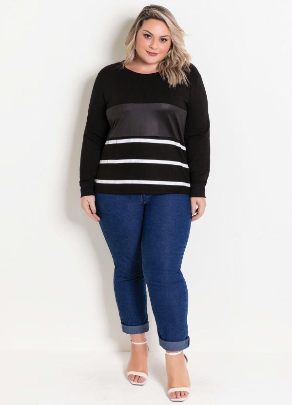 Marguerite - Casaco Preto Plus Size com Listras e Cirrê 3