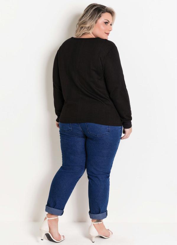 Marguerite - Casaco Preto Plus Size com Listras e Cirrê 4