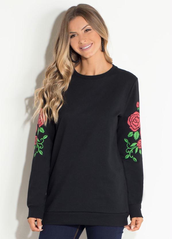 Quintess - Casaco Preto Quintess com Estampa de Bordado