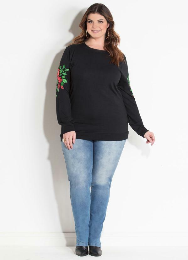 Quintess - Casaco Preto Quintess com Estampa de Bordado 10