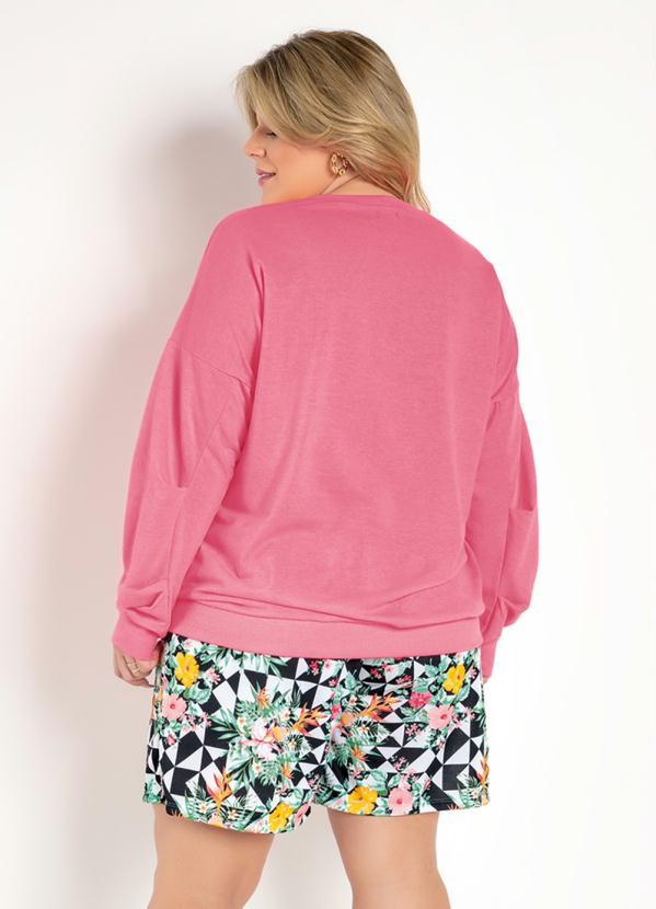 Outlet - Casaco Rosa Neon com Pregas na Manga Plus Size 2