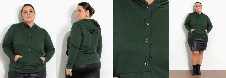 Casaco Verde Plus Size com Botes e Bolso