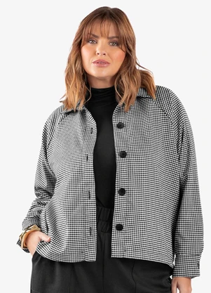 Secret Glam - Casaco Xadrez Plus Size Preto - SECRET GLAM