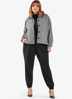 Secret Glam - Casaco Xadrez Plus Size Preto - SECRET GLAM