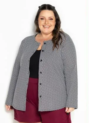 Marguerite - Casaco Xadrez Preto com Botões Plus Size - MARGUERITE