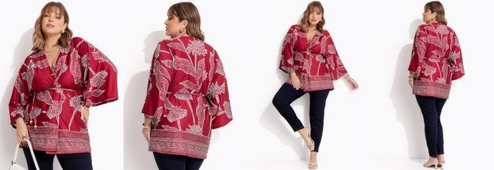 Kimono Floral Listrado em Malha Fria