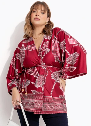 Marguerite - Kimono Floral Listrado em Malha Fria - MARGUERITE