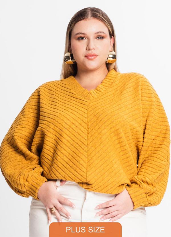 Secret Glam - Blusão Feminino Plus Size Canelado Amarelo