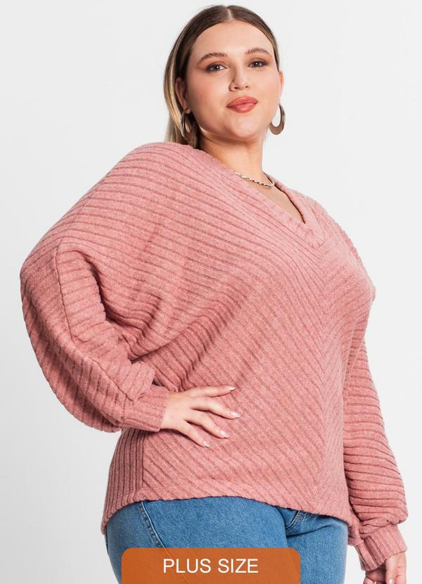 Secret Glam - Blusão Feminino Plus Size Canelado Rosa
