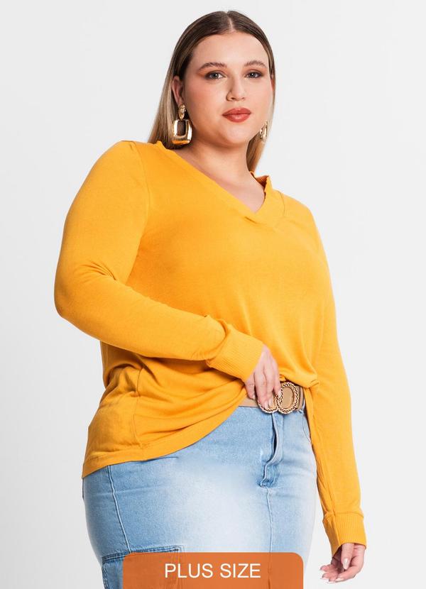 Secret Glam - Blusão Feminino Plus Size Decote V Amarelo