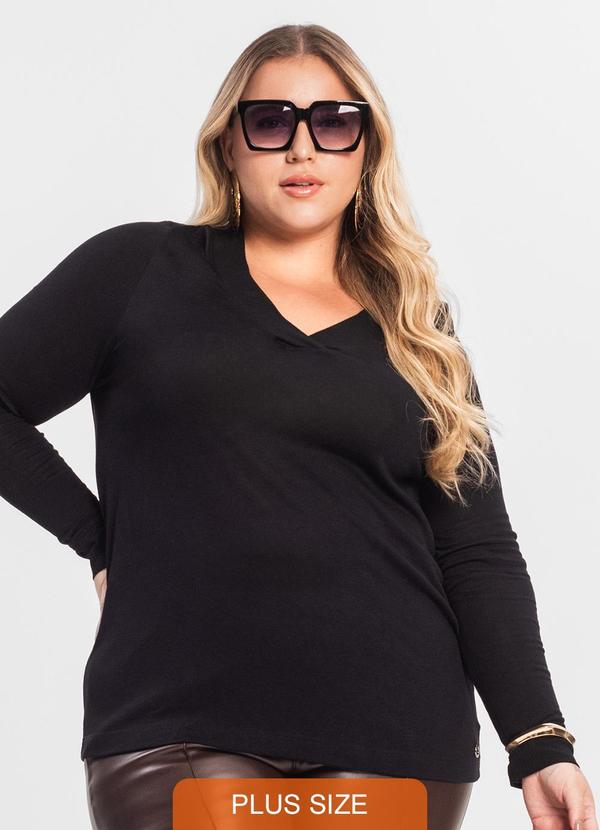 Secret Glam - Blusão Feminino Plus Size Decote V Preto