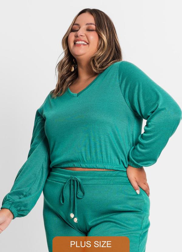 Secret Glam - Blusão Feminino Plus Size Ribana Duo Verde