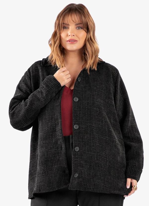 Secret Glam - Casaco Tweed Plus Size Preto