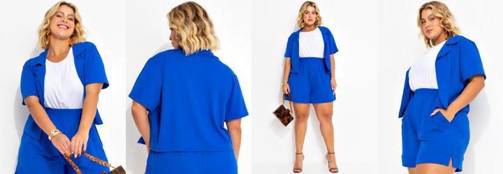 Casaqueto Azul em Malha Texturizada de Viscose