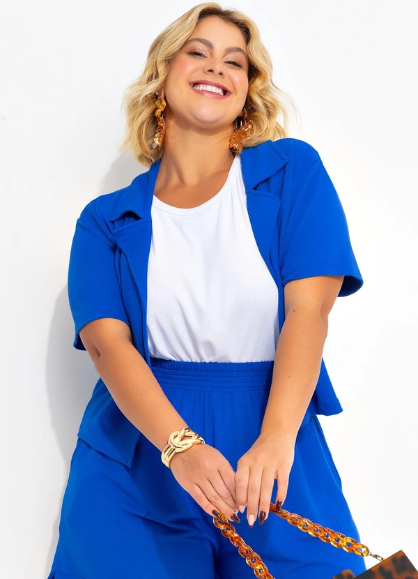 Marguerite - Casaqueto Azul em Malha Texturizada de Viscose