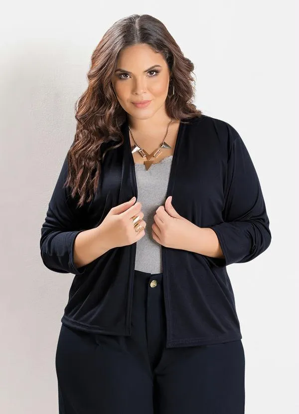 Marguerite - Casaquinho Preto Manga Longa Plus Size