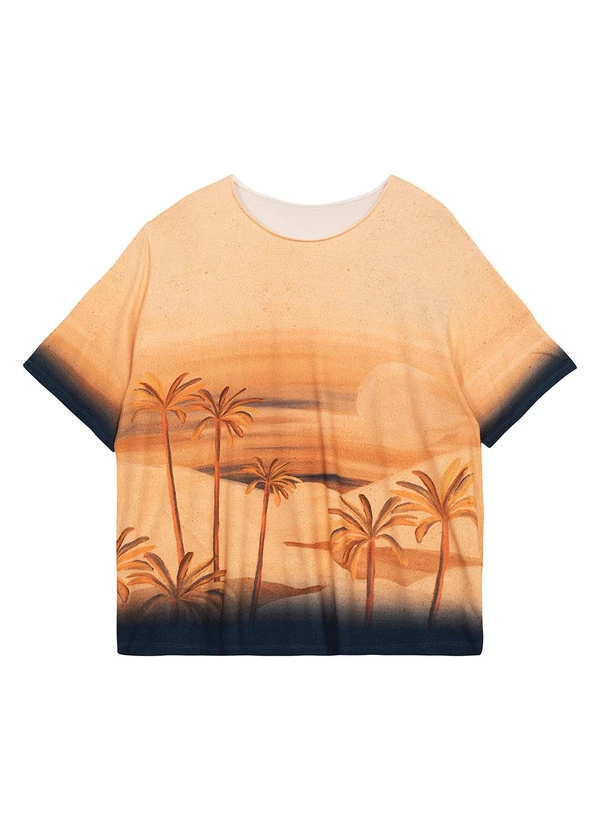Malwee - Blusa Box Tropical em Viscose Areia