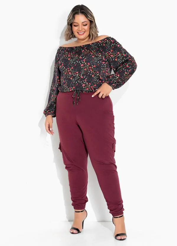 Marguerite - Blusa Ciganinha Floral Preta Plus Size 4