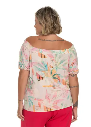 Secret Glam - Blusa Ciganinha Plus Size Estampada Bege - SECRET GLAM
