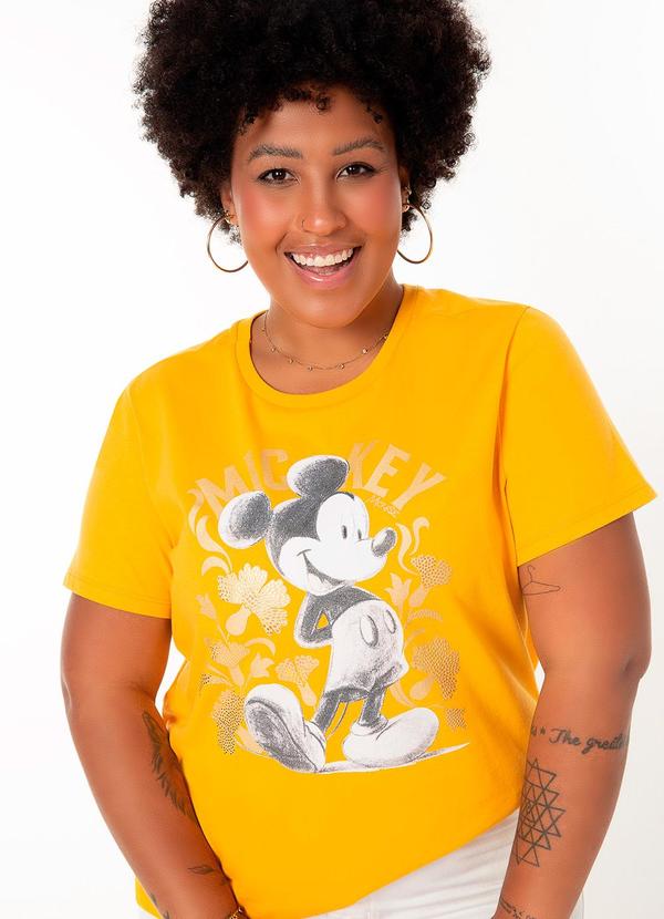 Disney - Blusa com Foil em Relevo Mickey Plus Amarelo