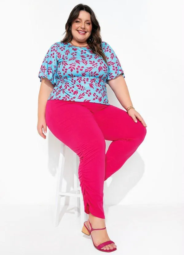Marguerite - Blusa Folhas Azul com Recorte Vazado Plus Size 2