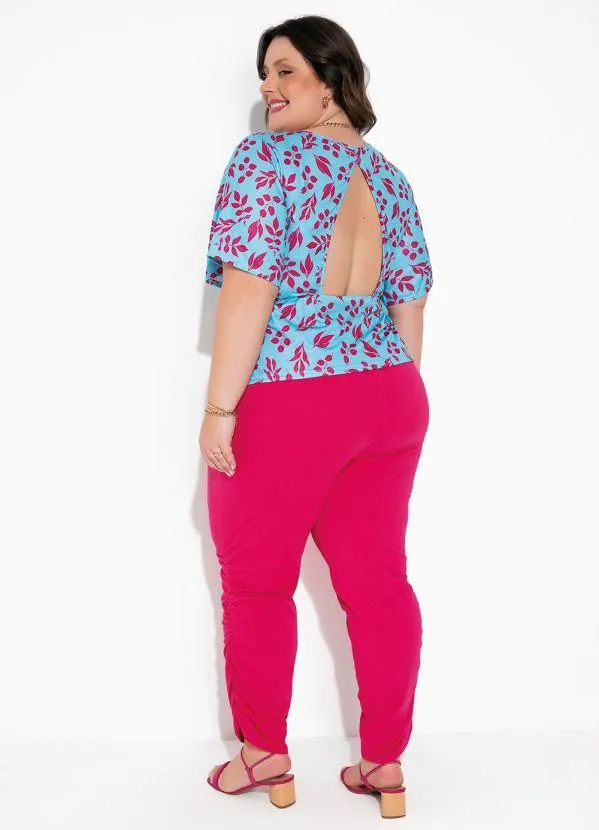 Marguerite - Blusa Folhas Azul com Recorte Vazado Plus Size 1