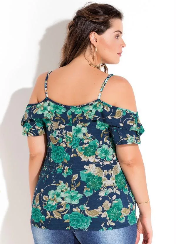 Quintess - Blusa Ombros Vazados Floral Azul Plus Size 2