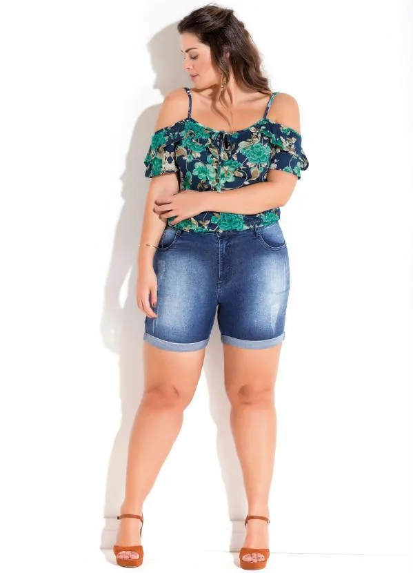 Quintess - Blusa Ombros Vazados Floral Azul Plus Size 3