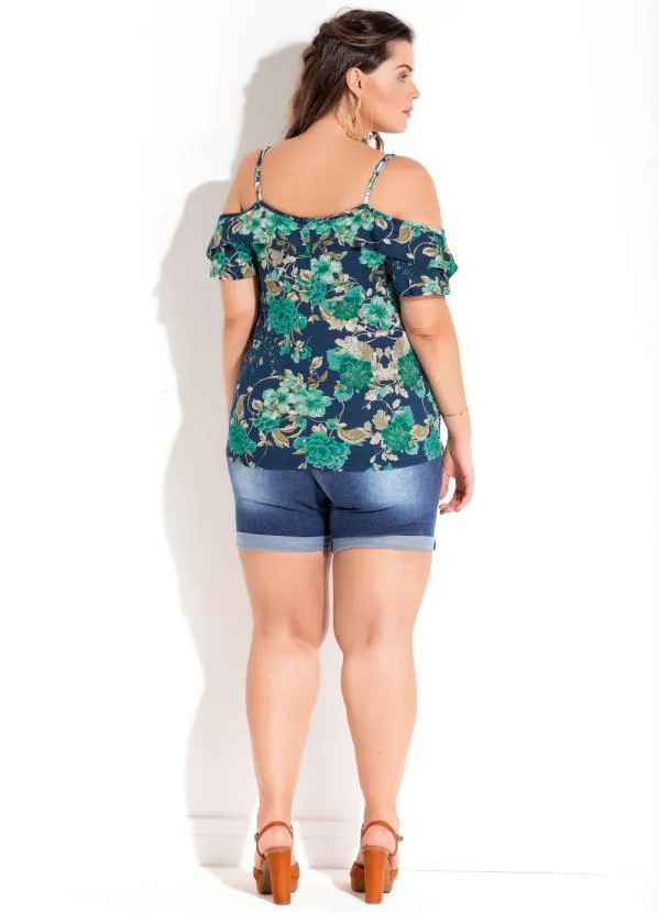 Quintess - Blusa Ombros Vazados Floral Azul Plus Size 4