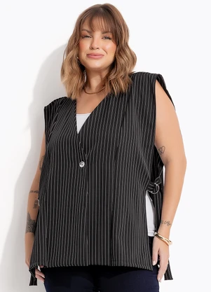 Marguerite - Casaco Azul Marinho em Alfaiataria Risca de Giz - MARGUERITE