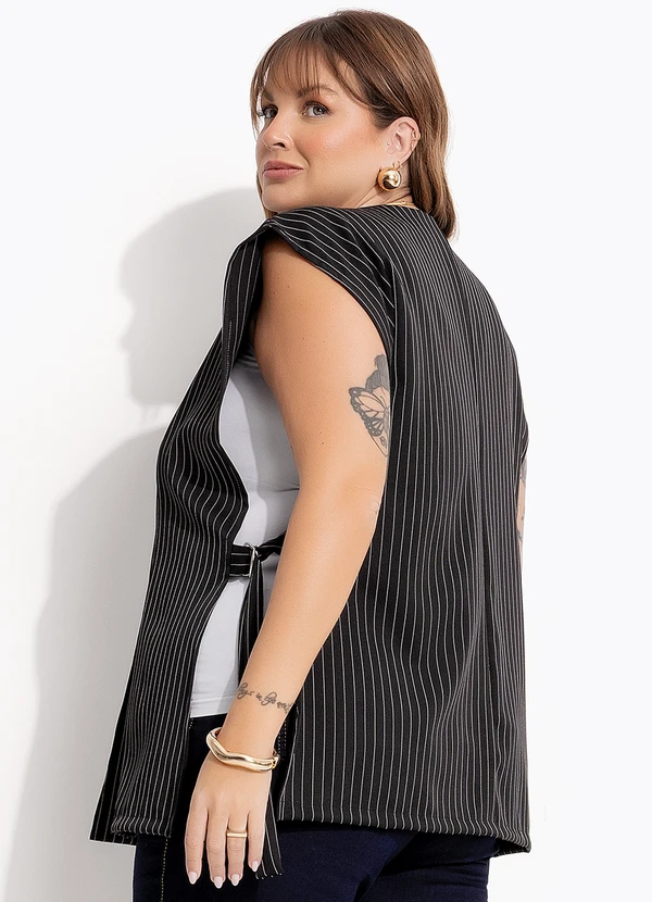 Marguerite - Casaco Azul Marinho em Alfaiataria Risca de Giz 2