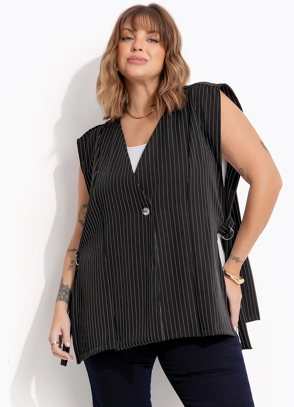 Marguerite - Casaco Azul Marinho em Alfaiataria Risca de Giz