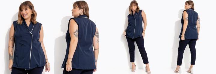Colete Azul Marinho em Crepe Plano