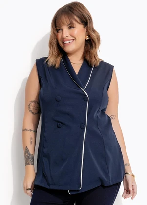 Marguerite - Colete Azul Marinho em Crepe Plano - MARGUERITE