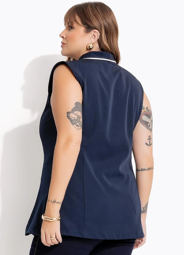 Marguerite - Colete Azul Marinho em Crepe Plano 2