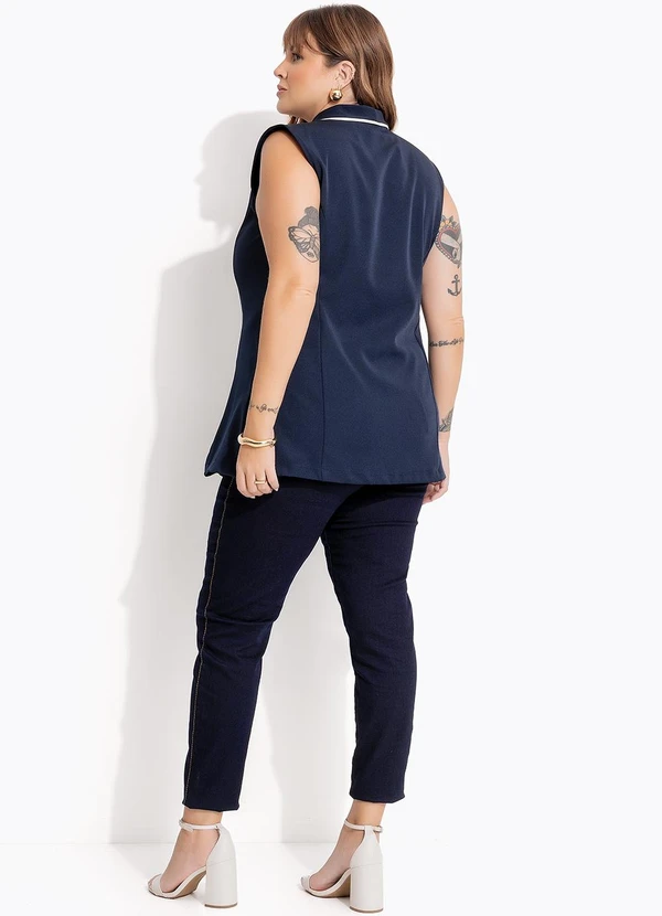 Marguerite - Colete Azul Marinho em Crepe Plano 5