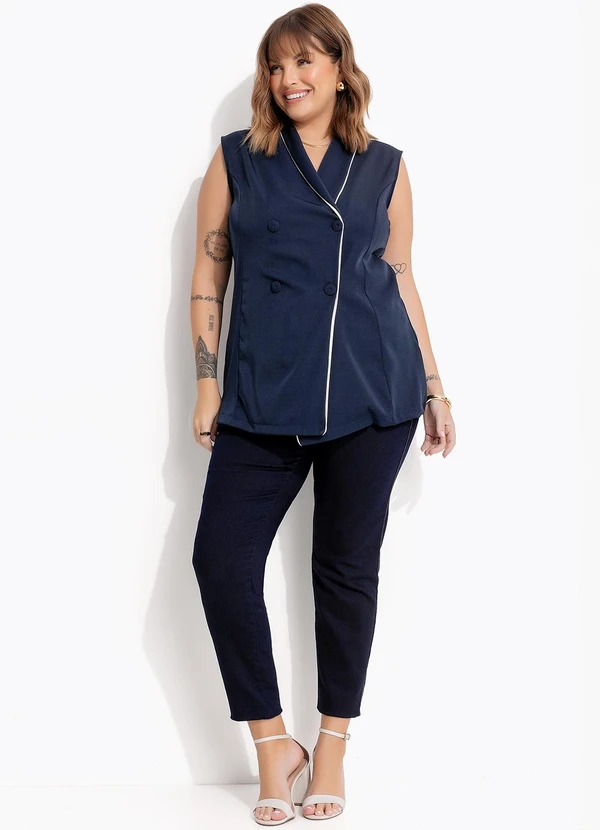 Marguerite - Colete Azul Marinho em Crepe Plano 6