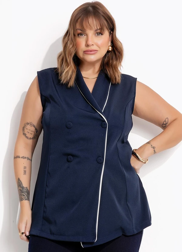 Marguerite - Colete Azul Marinho em Crepe Plano 7