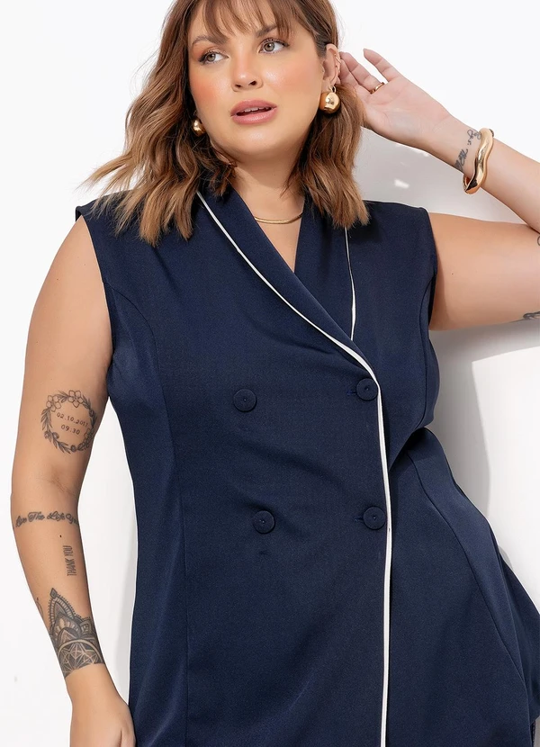 Marguerite - Colete Azul Marinho em Crepe Plano 8