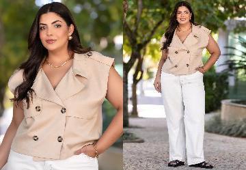 Casaco Bege em Crepe Plano