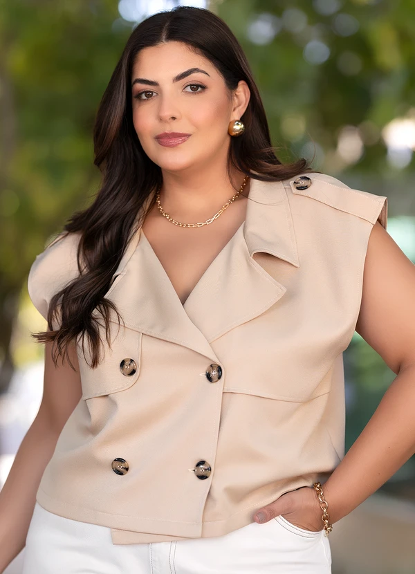 Marguerite - Casaco Bege em Crepe Plano