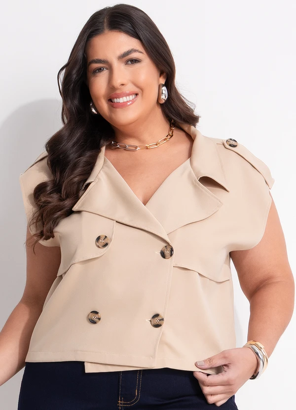 Marguerite - Casaco Bege em Crepe Plano 6